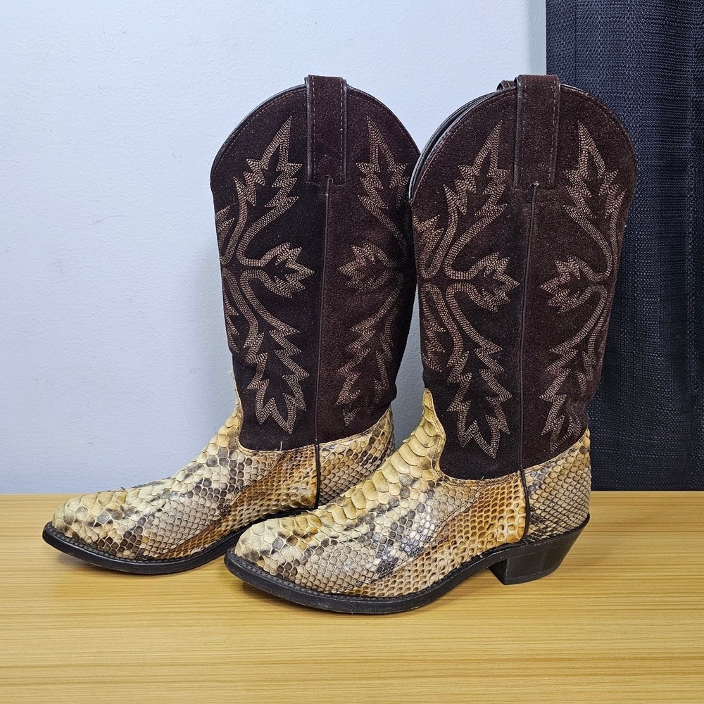 Wrangler Python Boots Womens Size 6 USA Made Brown Suded Cowboy Western Vintage